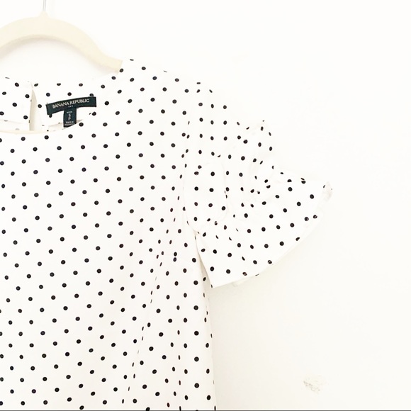 NWOT White & Navy Polka Dot Ruffle Sleeved Blouse - Picture 2 of 5